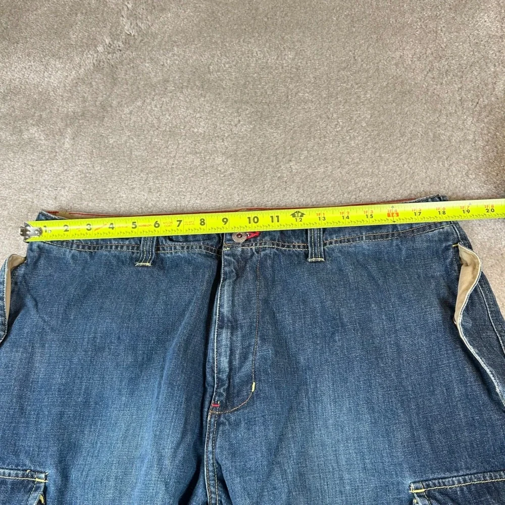 Vintage Y2K Tommy Hilfiger Cargo Shorts Mens 36 Blue Denim Label Baggy Utility